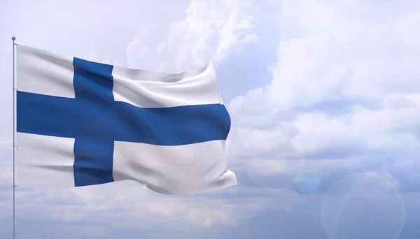 Zwaaiende vlaggen van de wereld - vlag van Finland. 3D illustratie. — Stockfoto