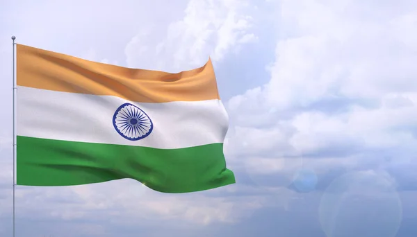 Viftande flaggor i världen - Indiens flagga. 3D-illustration. — Stockfoto