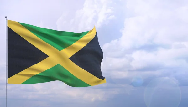 Zwaaiende vlaggen van de wereld - vlag van Jamaica. 3D illustratie. — Stockfoto