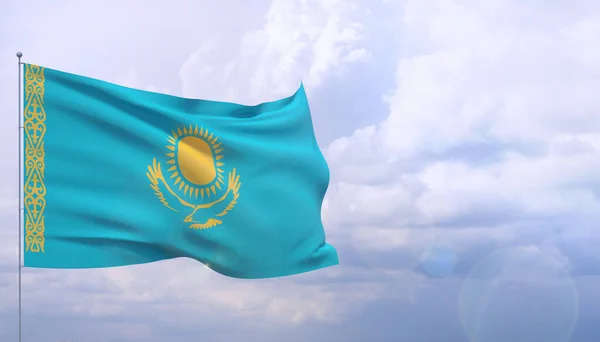 Machające flagi świata - flaga Kazachstanu. 3D ilustracja. — Zdjęcie stockowe