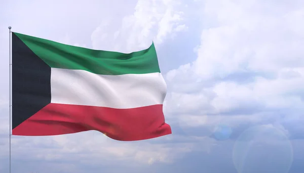 A világ zászlóinak lobogtatása - Kuvait zászlója. 3D illusztráció. — Stock Fotó