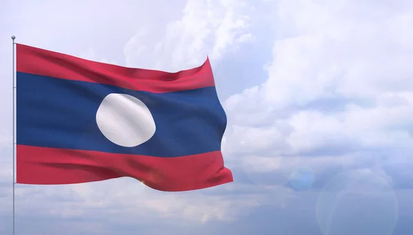 Размахивание флагами мира - флаг Лаоса. 3D иллюстрация . — стоковое фото