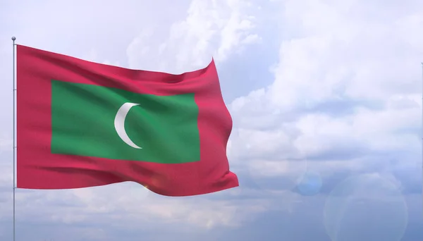 Zwaaiende vlaggen van de wereld - vlag van de Malediven. 3D illustratie. — Stockfoto