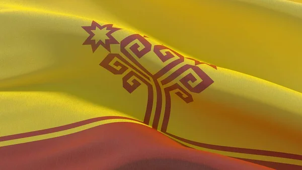 Imágenes de la bandera de la región rusa - Bandera de Chuvashia, Chuvash Republic. Ilustración ondeando banner 3D . — Foto de Stock