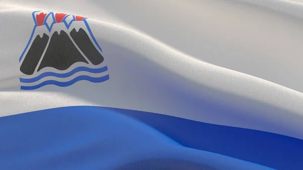 Imágenes de la bandera de la región rusa - Bandera del óblast de Kamchatka. Ilustración ondeando banner 3D . — Foto de Stock