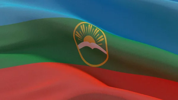 Imágenes de la bandera de la región rusa - Bandera de Karachay-Cherkessia. Ilustración ondeando banner 3D . —  Fotos de Stock