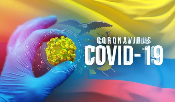 Coronavirus COVID-19 concetto di epidemia, virus che minaccia la salute, sfondo sventola bandiera nazionale dell'Ecuador. Pandemia stop Novel Coronavirus focolaio covid-19 Illustrazione 3D . — Foto Stock