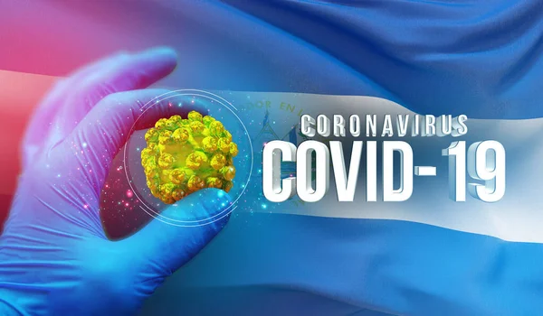 Coronavirus COVID-19 concetto di epidemia, virus che minaccia la salute, sfondo sventola bandiera nazionale di El Salvador. Pandemia stop Novel Coronavirus focolaio covid-19 Illustrazione 3D . — Foto Stock