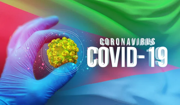 Coronavirus COVID-19 járványkitörés koncepció, egészséget veszélyeztető vírus, Eritrea nemzeti zászlaját lobogtató háttér. Pandémiás stop Novel Coronavirus járvány covid-19 3D illusztráció. — Stock Fotó