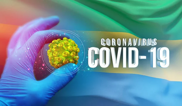 Coronavirus COVID-19 járványkitörés koncepció, egészséget veszélyeztető vírus, háttér lengő nemzeti zászló Gabon. Pandémiás stop Novel Coronavirus járvány covid-19 3D illusztráció. — Stock Fotó