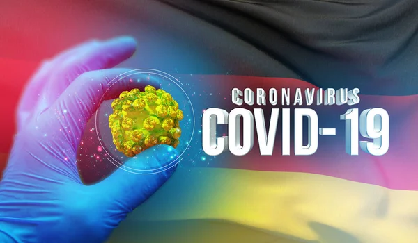 Coronavirus COVID-19 concetto di epidemia, virus che minaccia la salute, sfondo sventola bandiera nazionale della Germania. Pandemia stop Novel Coronavirus focolaio covid-19 Illustrazione 3D . — Foto Stock