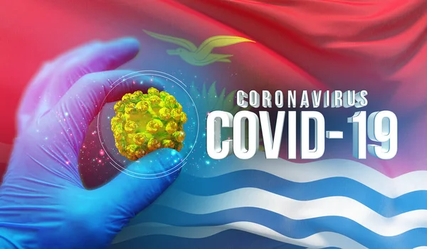 Coronavirus COVID-19 concetto focolaio, virus che minaccia la salute, sfondo sventola bandiera nazionale di Kiribati. Pandemia stop Novel Coronavirus focolaio covid-19 Illustrazione 3D . — Foto Stock