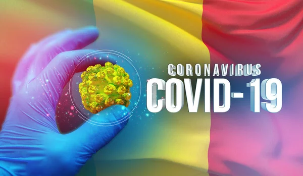 Concetto di focolaio di Coronavirus COVID-19, virus che minaccia la salute, sfondo sventola bandiera nazionale del Mali. Pandemia stop Novel Coronavirus focolaio covid-19 Illustrazione 3D . — Foto Stock