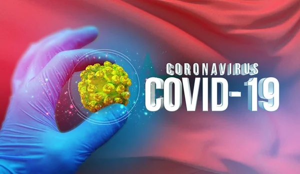 Концепция вспышки коронавируса COVID-19, вирус, угрожающий здоровью, фон размахивания национальным флагом Черногории. Пандемия остановила вспышку вируса ковид-19 3D иллюстрация . — стоковое фото