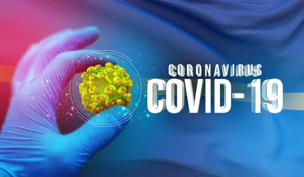 Coronavirus COVID-19 outbreak concept, health threatening virus, background waving national flag of Nauru. Pandemic stop Novel Coronavirus outbreak covid-19 3D illustration. — Stock Photo, Image