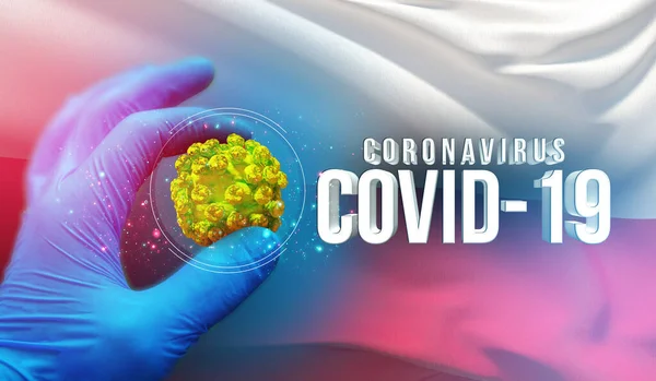 Coronavirus COVID-19 outbreak concept, health threatening virus, background waving national flag of Poland. Pandemic stop Novel Coronavirus outbreak covid-19 3D illustration. — Stock Photo, Image