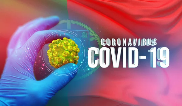 Concetto di focolaio di Coronavirus COVID-19, virus che minaccia la salute, sfondo sventola bandiera nazionale del Portogallo. Pandemia stop Novel Coronavirus focolaio covid-19 Illustrazione 3D . — Foto Stock
