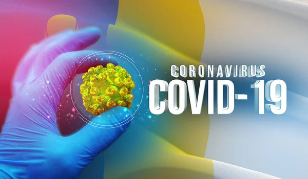 Orvosi molekuláris koncepció, vírus molekula szakember kezében, fertőzés orosz régióban, zászló képek koncepció - A zászló Agin-Buryat Okrug. Coronavirus Oroszországban koncepció 3D illusztráció. — Stock Fotó