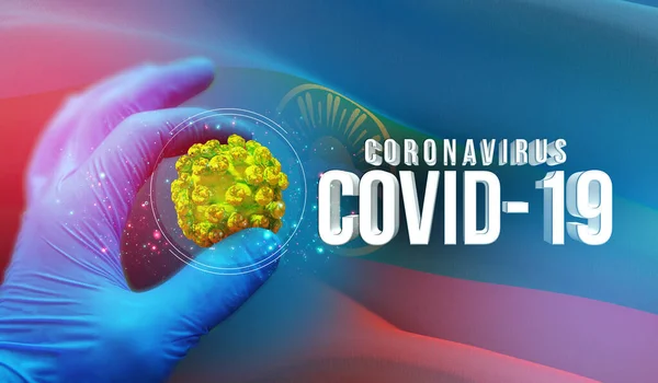 Medical molecular concept, virus molecule in specialist hand, infection in russian region, flag images concept - Flag of Karachay-Cherkessia. Coronavirus in Russia concept 3D illustration. — Stock Photo, Image