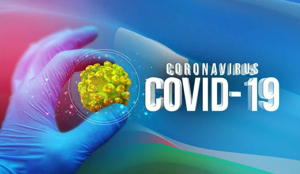 Medical molecular concept, virus molecule in specialist hand, infection in russian region, flag images concept - lag of the Sakha Republic. Coronavirus in Russia concept 3D illustration. — Stock Photo, Image