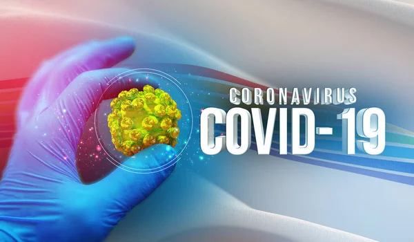 Medical molecular concept, virus molecule in specialist hand, infection in russian region, flag images concept - Flag of the Jewish Autonomous Oblast. Coronavirus in Russia concept 3D illustration. — Stock Photo, Image