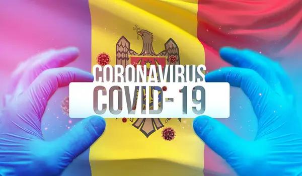 Молекулярна медична концепція з посиленням державного прапора Молдови. Pandemic 3D illustration. — стокове фото