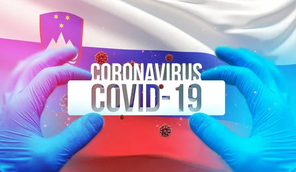 Orvosi molekuláris koncepció hátterében lengő nemzeti zászló Szlovénia. Pandémiás 3D illusztráció. — Stock Fotó