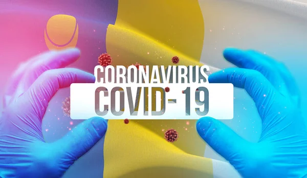 Coronavirus COVID-19 infectie in de Russische regio, vlaggenbeelden concept - De vlag van Agin-Buryat Okrug. Coronavirus in Rusland concept 3D illustratie. — Stockfoto