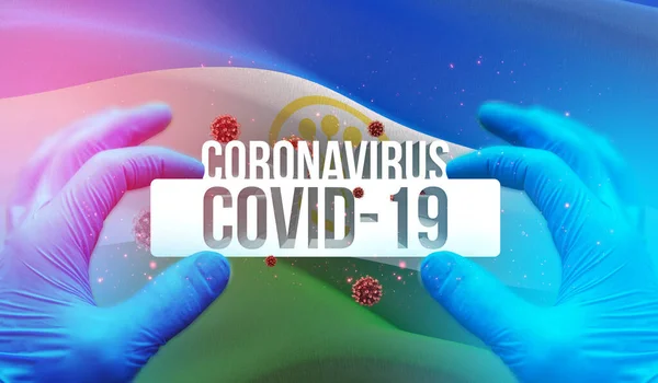 Coronavirus disease COVID-19 infection in russian region, flag images concept - The flag of Bashkortostan. Coronavirus in Russia concept 3D illustration. — Stock Photo, Image