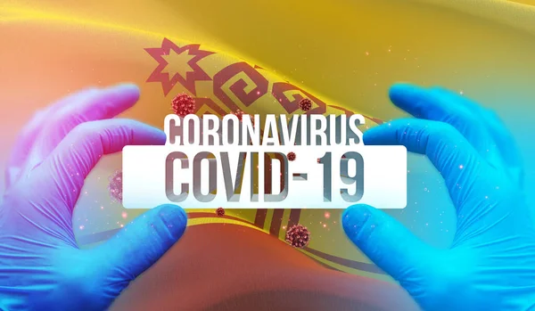 Coronavirus disease COVID-19 infection in russian region, flag images concept - Flag of Chuvashia, Chuvash Republic. Coronavirus in Russia concept 3D illustration. — Stock Photo, Image