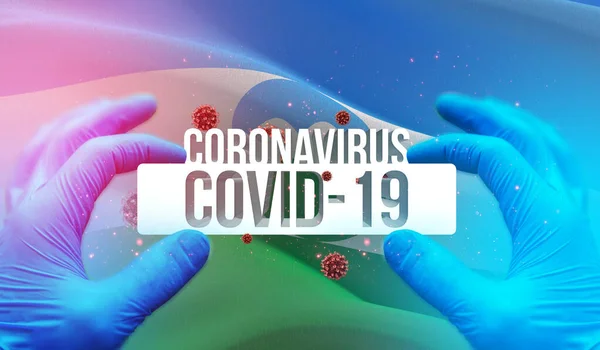 Coronavirus disease COVID-19 infection in russian region, flag images concept - Flag of Kabardino-Balkaria. Coronavirus in Russia concept 3D illustration. — Stock Photo, Image