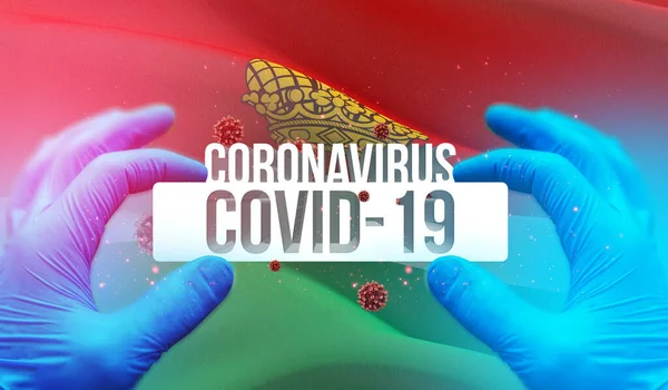Enfermedad por Coronavirus Infección por COVID-19 en la región rusa, concepto de imágenes de la bandera - Bandera del óblast de Kaluga. Coronavirus en Rusia concepto 3D ilustración . —  Fotos de Stock