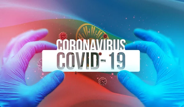 Νόσος του Coronavirus λοίμωξη COVID-19 στη ρωσική περιοχή, σημαία έννοια εικόνες - Σημαία του Karachay-Cherkessia. Coronavirus στη Ρωσία έννοια 3D εικονογράφηση. — Φωτογραφία Αρχείου