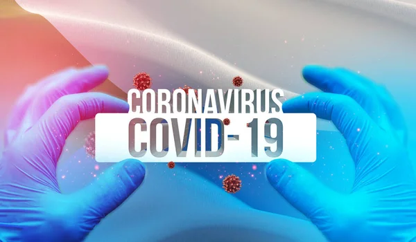 Coronavirus disease COVID-19 infection in Russian region, flag images concept - Flag of Khabarovsk Krai. Koronavirus v Rusku koncept 3D ilustrace. — Stock fotografie