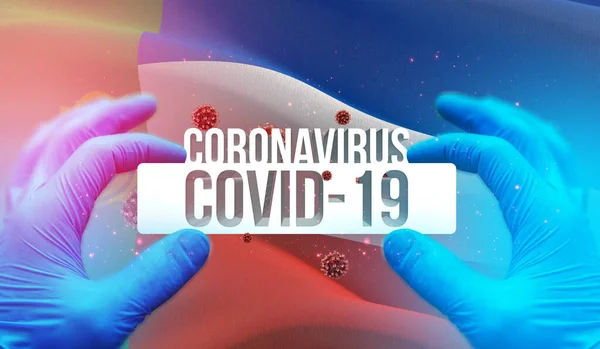 Coronavirus disease COVID-19 infection in russian region, flag images concept - Flag of Khakassia. Coronavirus in Russia concept 3D illustration. — Stock Photo, Image