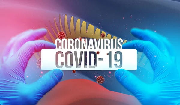 Enfermedad por Coronavirus COVID-19 infección en la región rusa, concepto de imágenes de la bandera - Bandera del óblast de Murmansk. Coronavirus en Rusia concepto 3D ilustración . —  Fotos de Stock