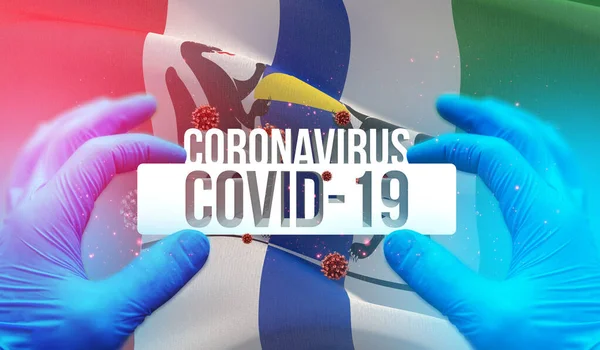 Malattia di Coronavirus infezione COVID-19 nella regione russa, concetto di immagini bandiera - Bandiera dell'Oblast di Novosibirsk. Coronavirus in Russia concetto Illustrazione 3D . — Foto Stock