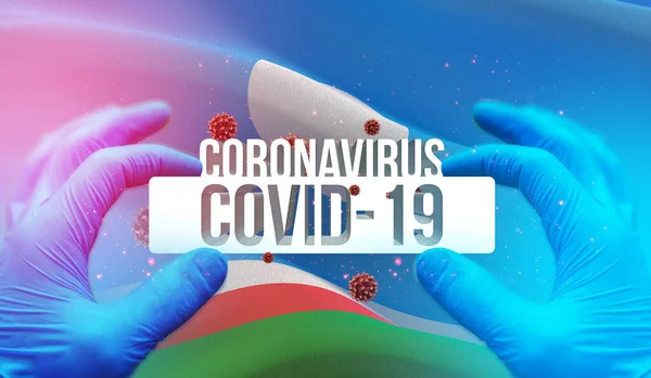 Coronavirus tauti COVID-19 infektio Venäjän alueella, lippu kuvia käsite - viive Sakhan tasavallassa. Coronavirus Venäjällä käsite 3D-kuvitus . — kuvapankkivalokuva