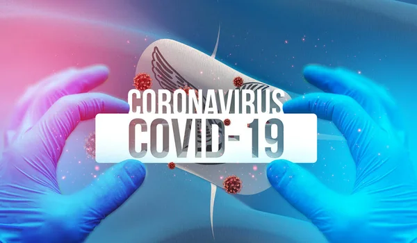 コロナウイルス病COVID-19ロシア地域の感染症,旗の画像の概念 – テイヤー自治オックルグの旗.ロシアの概念3Dイラストのコロナウイルス. — ストック写真