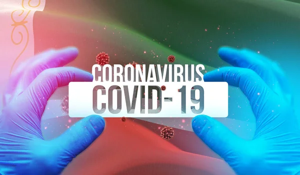 Coronavirus COVID-19 infectie in de Russische regio, vlaggenbeelden concept - Vlag van Tsjetsjenië, Tsjetsjenië. Coronavirus in Rusland concept 3D illustratie. — Stockfoto
