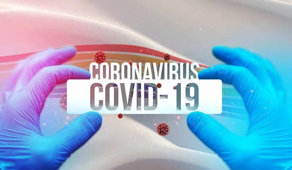 Coronavirus disease COVID-19 infection in russian region, flag images concept - Flag of the Jewish Autonomous Oblast. Coronavirus in Russia concept 3D illustration. — Stock Photo, Image