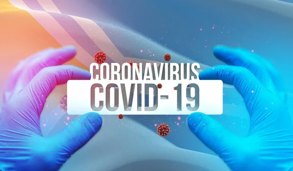 Коронавирусная инфекция COVID-19 в российском регионе, концепция гербовых изображений - флаг Тувы. Коронавирус в России концепция 3D иллюстрации . — стоковое фото