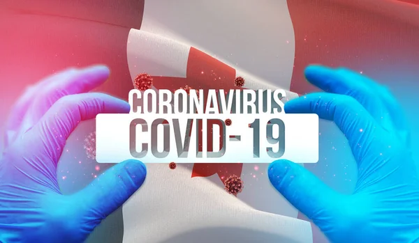 Coronavirus hastalığı COVID-19, Rus bölgesinde enfeksiyon, bayrak görüntüsü konsepti - Udmurtia bayrağı. Rusya 'da Coronavirus kavramı 3 boyutlu illüstrasyon. — Stok fotoğraf