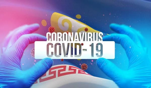 Coronavirus betegség COVID-19 fertőzés az orosz régióban, zászló képek koncepció - Zászló Ust-Orda Buryat Okrug. Coronavirus Oroszországban koncepció 3D illusztráció. — Stock Fotó