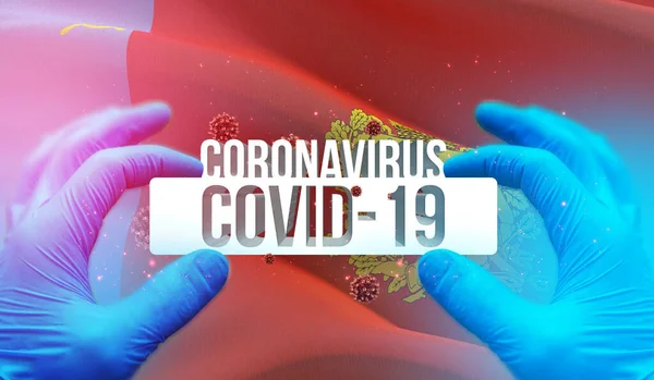 ロシア地域のコロナウイルス病COVID-19感染症、旗画像の概念-ウラジミール州の旗。ロシアの概念3Dイラストのコロナウイルス. — ストック写真