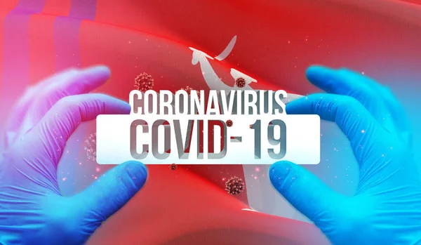 コロナウイルス病COVID-19ロシア地域の感染症,旗の画像の概念 – ヴォルゴグラード州の旗.ロシアの概念3Dイラストのコロナウイルス. — ストック写真