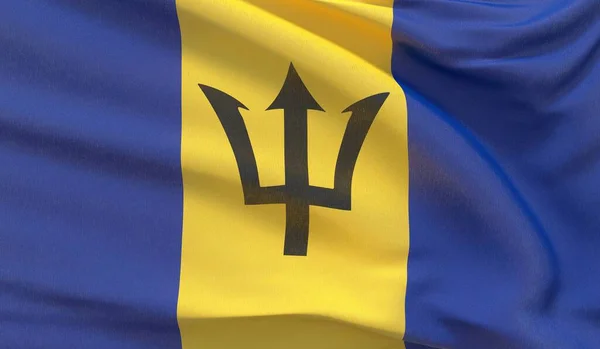 Acenando bandeira nacional de Barbados. Ondulado altamente detalhado close-up 3D render . — Fotografia de Stock