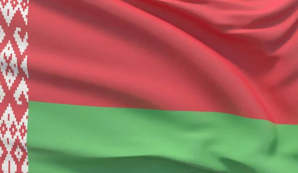 Wuivende nationale vlag van Belarus. Waved zeer gedetailleerde close-up 3D render. — Stockfoto