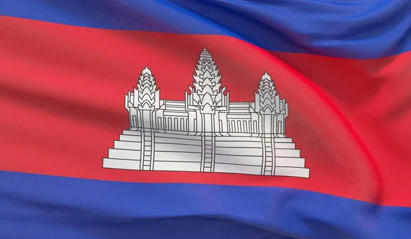 Zwaaiende nationale vlag van Cambodja. Waved zeer gedetailleerde close-up 3D render. — Stockfoto
