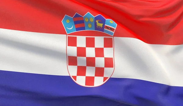 飘扬着克罗地亚国旗。波浪式非常详细的3D渲染. — 图库照片